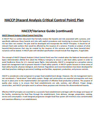 HACCP Variance Control Plan