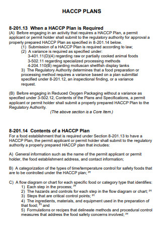 Haccp Control Plan