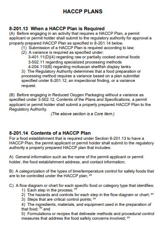 Haccp Control Plan