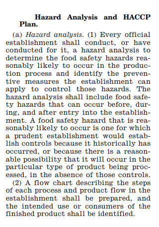 Hazard Analysis and HACCP Plan