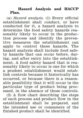 Hazard Analysis and HACCP Plan