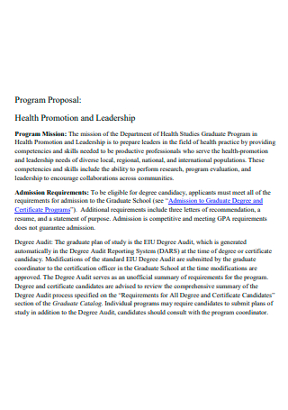 Health Promotion and Leadership Program Proposal