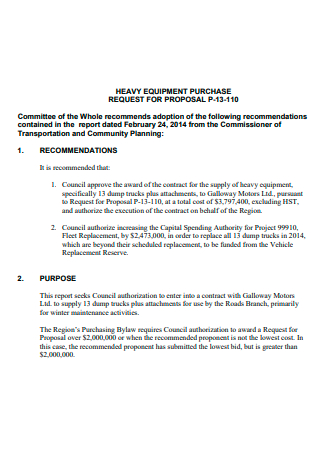 Heavy Equipment Purchase Proposal