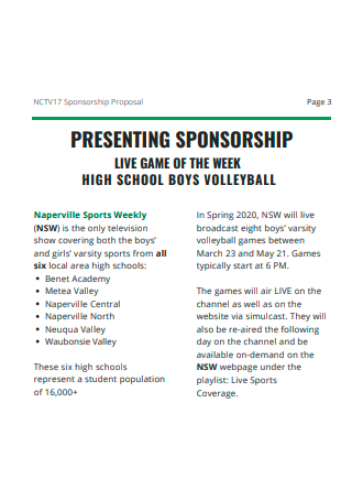 High School Boys Volley Ball Sponsorship Proposal