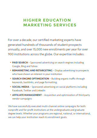 Higher Education Marketing Service Plan