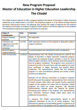 Higher Education Program Proposal