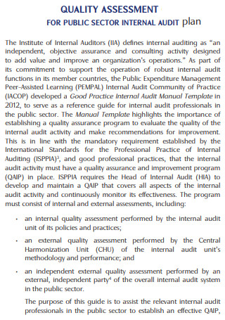Internal Audit Quality Assessment Plan