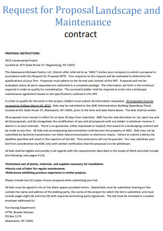Landscape And Maintenance Contract Proposal