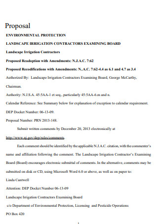 Landscape Irrigation Contract Proposal