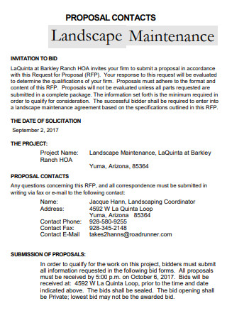 Landscape Maintenance Contract Proposal