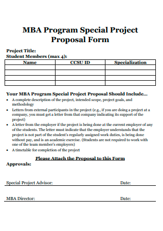 MBA Student Program Special Project Proposal Form