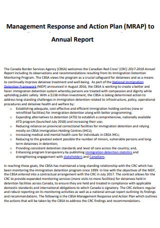 Management Action Plan Annual Report
