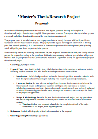 Master Thesis Research Project Proposal