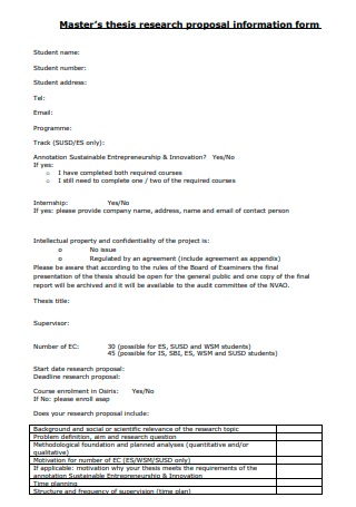 Master Thesis Research Proposal Information Form