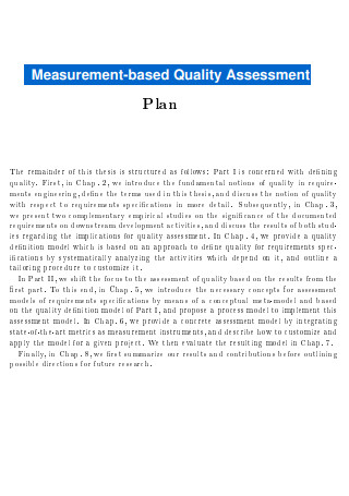 Measurement based Quality Assessment Plan