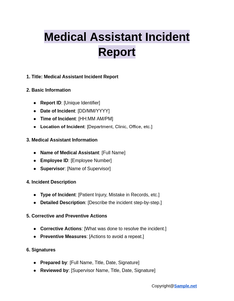 Medical Assistant Incident Report Google Docs 12 12 2024 11 00 AM