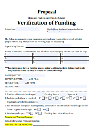 Middle School Verification of Funding Proposal