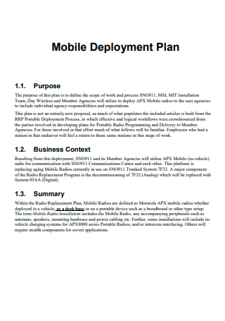 Mobile Deployment Plan