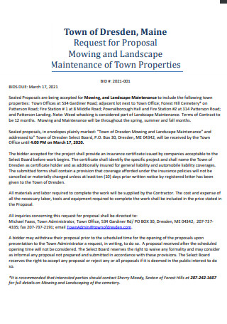 Mowing and Landscape Maintenance Contract Proposal
