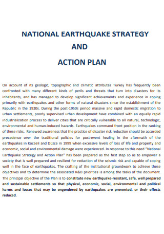 National Earthquake Strategy Action Plan