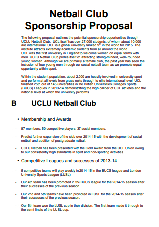 Netball Club Sponsorship Proposal
