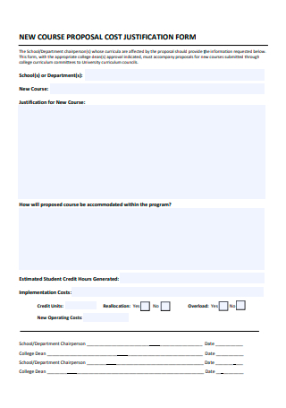 New Course Proposal Cost Justification Form Template