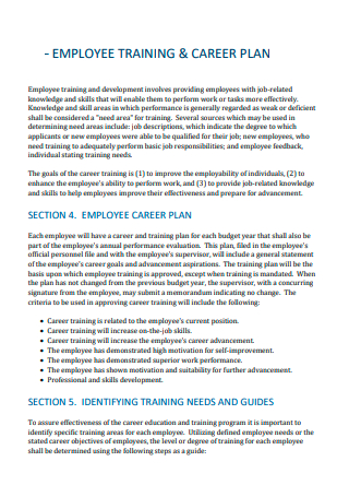 New Employee Training and Career Plan