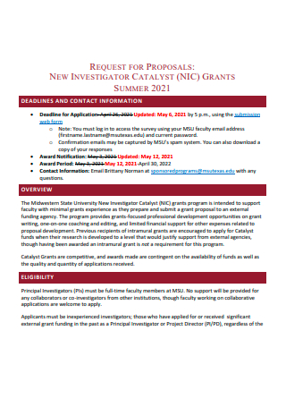 New Investigator Catalyst Grant Proposal