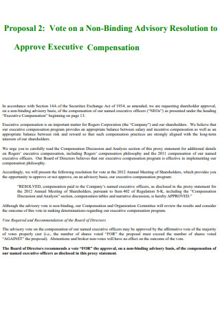 Non Binding Executive Compensation Proposal