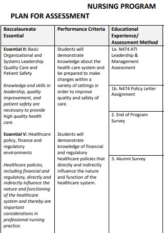 Nursing Program Assessment Plan