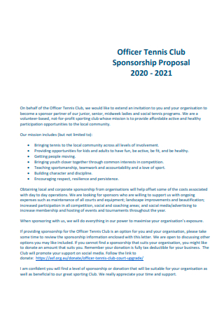 Officer Tennis Club Sponsorship Proposal