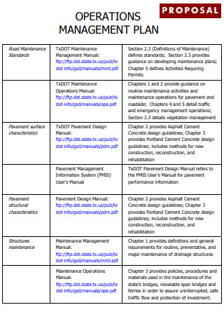 Operations Management Plan Proposal