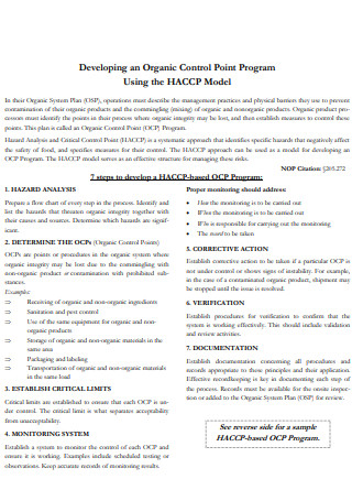 Organic Haccp Control Plan