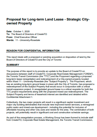 Owned Property Long Term Land Lease Proposal