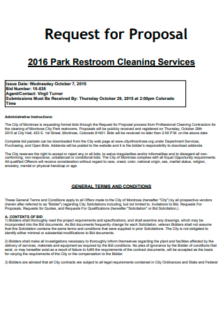 Park Restroom Cleaning Services Proposal