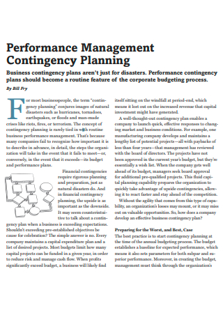 Performance Management Contingency Sales Planning