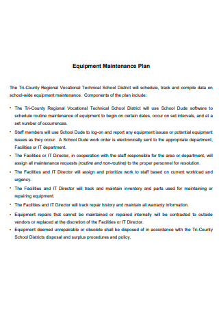 Printable Equipment Maintenance Plan