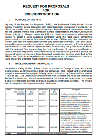 Printable Pre Construction Proposal