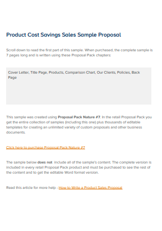 Product Cost Savings Sales Proposal