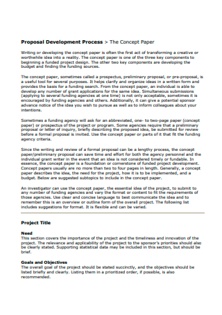 Project Concept Paper Proposal Development Process