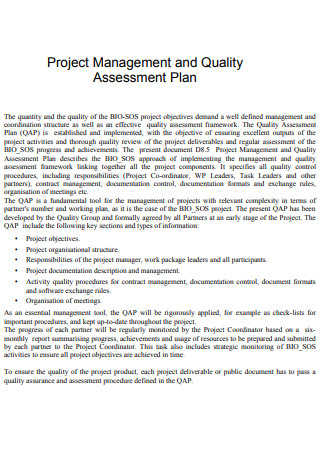 Project Quality Assessment Plan