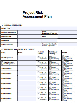 Project Risk Assessment Plan