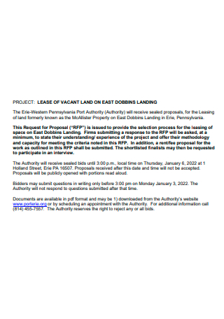 Property Lease of Vacant Land Proposal