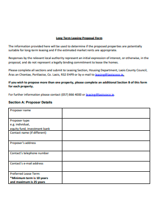 Property Long Term Leasing Proposal Form