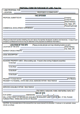 Property Purchase of Land Proposal Form