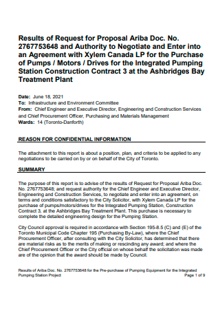 Pumping Equipment Purchase Proposal