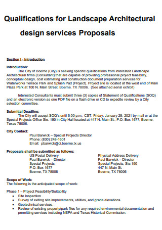 Qualifications for Landscape Architectural Design Proposal