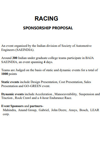 Racing Sponsorship Proposal Template