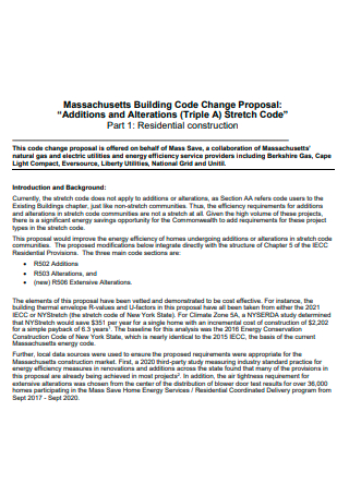 Residential Construction Building Code Change Proposal