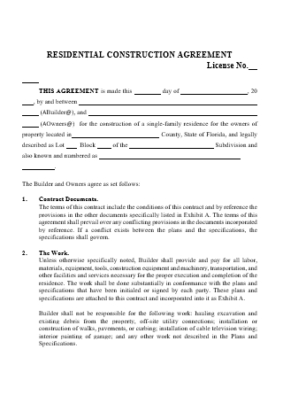 Residential Construction License Agreement